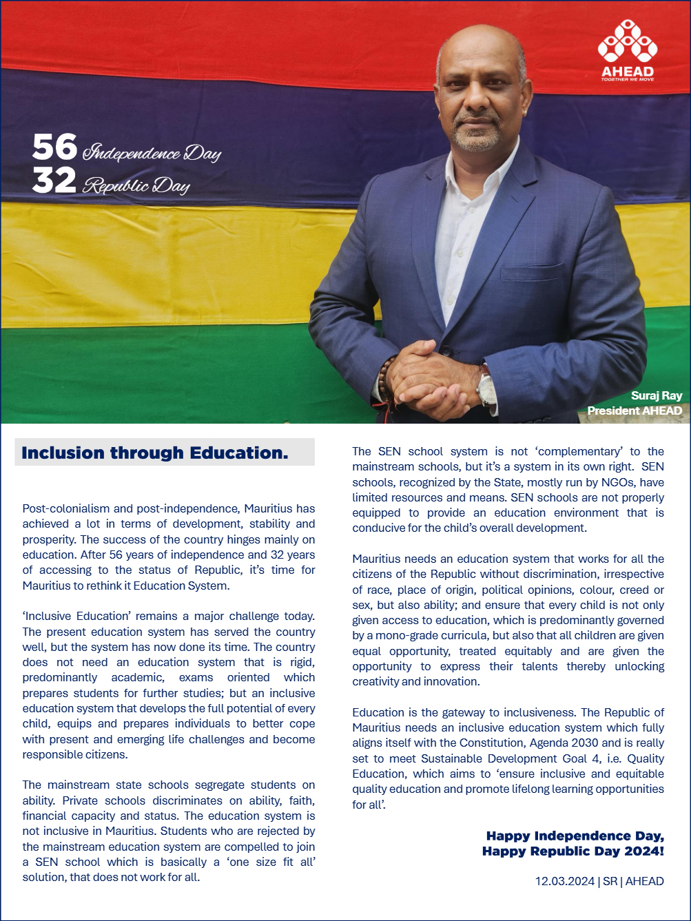AHEAD President Message on 56th Independence Day